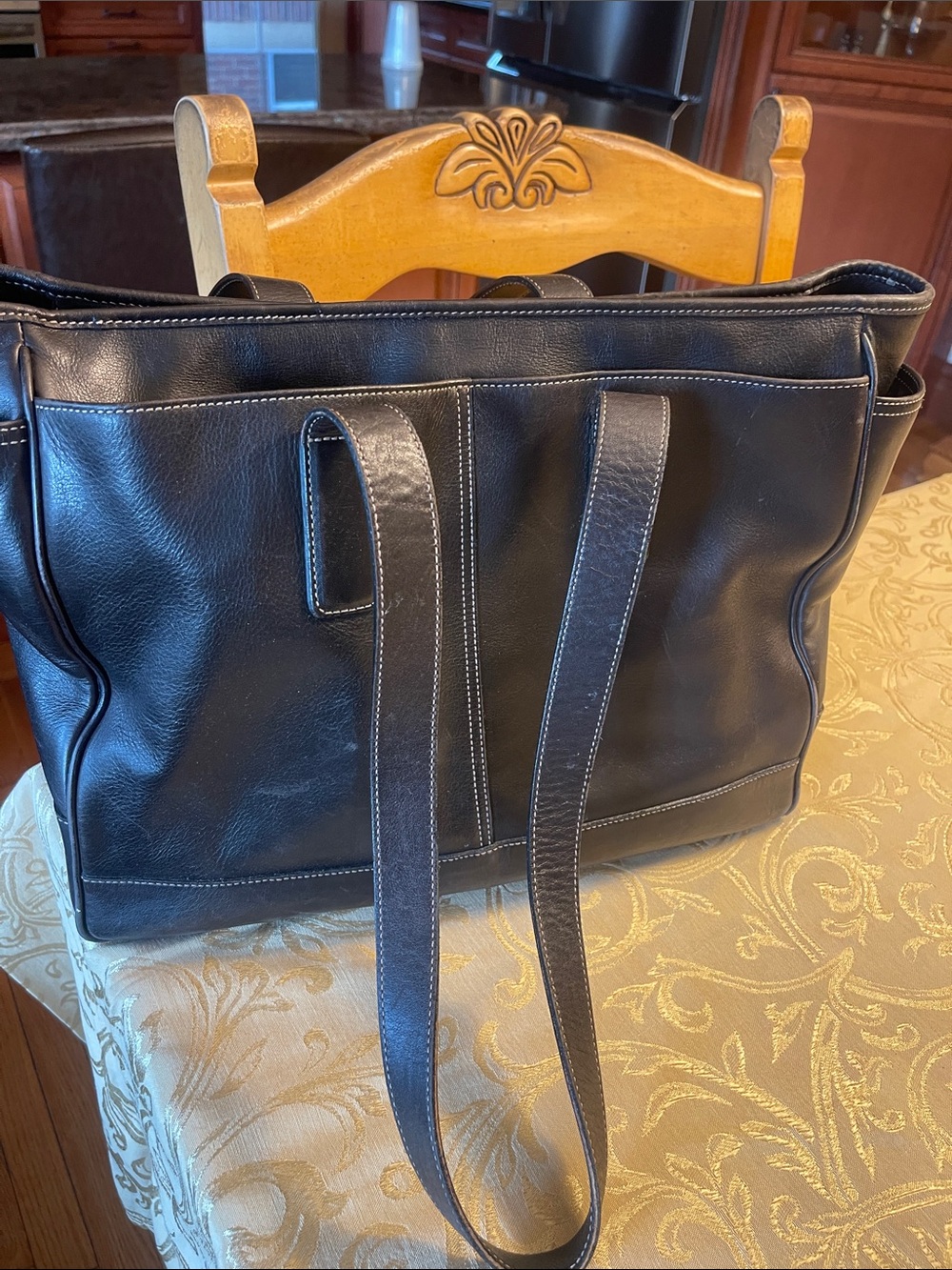 Coach Black Leather diaper bag with Contrast Stitching